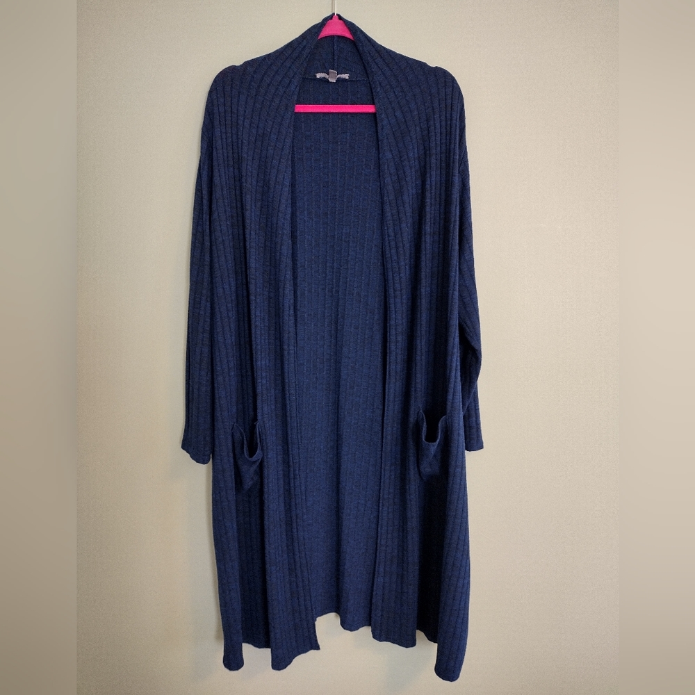 Lisa Rinna Women's 2XP Long Blue Duster Sweater